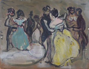 Werkverzeichnis Nr. 37, um 1948, Ballszene, Öl auf Karton, 33,6 x 42,8 cm