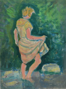 Werkverzeichnis Nr. 36, um 1948, Antonie Sommer in einem Gewässer, Öl auf Karton, 35,9 x 25,9 cm 