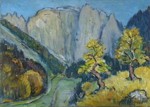 Werkverzeichnis Nr. 177, um 1961, Hoher Göll, Öl auf Karton, 41,1 x 57,0 cm