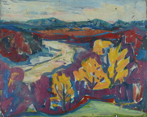 Werkverzeichnis Nr. 401, um 1968, Isar, Öl auf Hartfaser, 56,7 x 71,1 cm
