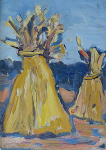 Werkverzeichnis Nr. 536, um 1970, Heugarbe, Öl auf Karton, 53,3 x 37,9 cm
