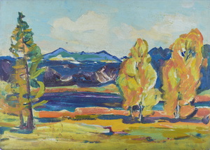 Werkverzeichnis Nr. 583<br> um 1971, Kleinerer Ostersee, Öl auf Karton, 40,2 x 57,3 cm