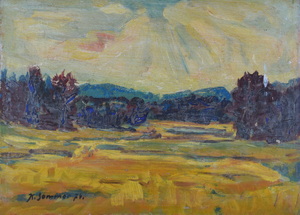Werkverzeichnis Nr. 768,  1974, Mooslandschaft mit Weiher und Bergkette im Hintergrund,  Öl auf Karton, 38,3 x 52,8 cm<br>
						bez. u.l.:  K. Sommer 74