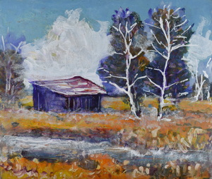 Werkverzeichnis Nr. 785, um 1973, Bäume in einer Mooslandschaft, Öl auf Hartfaser, 56,5 x 71,0 cm
