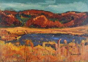 Werkverzeichnis Nr. 851, 1975, Moorsee, Öl auf Karton 57,0 x 80,2 cm,
						bez. u.r.:  K. Sommer 75