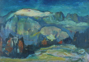 Werkverzeichnis Nr. 845, 1975, Bergansicht in der Dämmerung, Öl auf Karton 38,2 x 53,1 cm,
						bez. u.r.:  K. Sommer 75