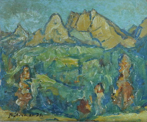 Werkverzeichnis Nr. 1017,  1977, Watzmann, Öl auf Karton, 37,0 x 44,8 cm,
						bez. u.l.:  K. Sommer 77