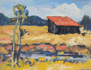 Werkverzeichnis Nr. 884, um 1975, Dachauer Moos,  Öl auf Karton, 37,0 x 48,0 cm