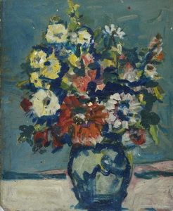 Werkverzeichnis Nr. 1203, um 1980, Blumenstrauß, Öl auf Karton, 43,1 x 36,5 cm