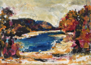 Werkverzeichnis Nr. 1489, um 1989, Isar, Öl/Wachs auf Karton, 57,1 x 80,0 cm