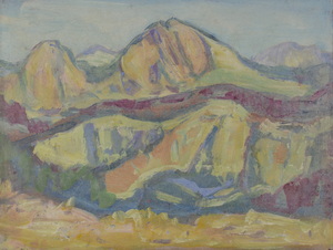 Werkverzeichnis Nr. 1504, um 1989, Blick auf den Watzmann, Acryl, Öl auf Karton, 37,5 x 48,9 cm