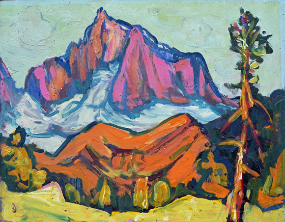 Weisshorn in Pink, um 1968, Öl auf Hartfaser, 56,5 x 71,0 cm