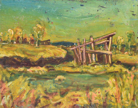 Dachauer Moos, um 1970, Öl auf Hartfaser, 54,4 x 68,8 cm