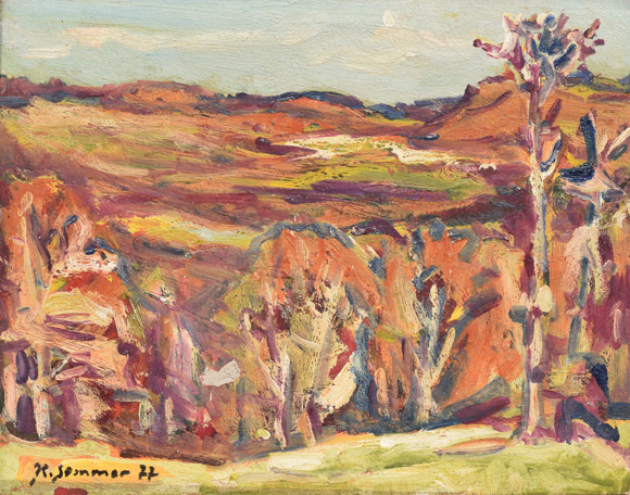 Hügellandschaft bei Gauting im Winter, 1977, Öl auf Karton, 38,7 x 49,0 cm