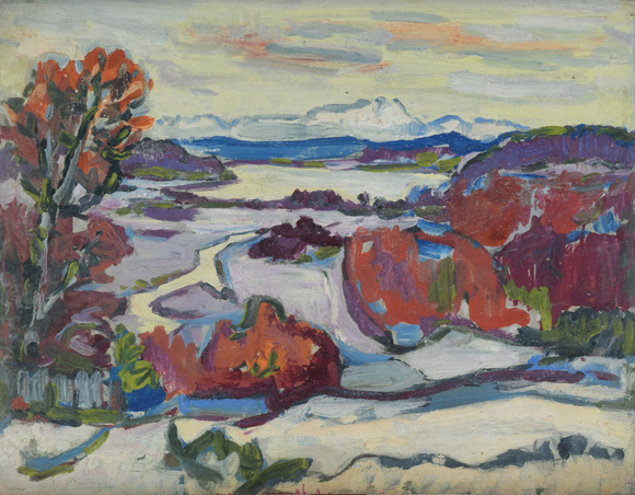 Starnberger See, Würmsee, 1979, Acryl auf Karton 38,2 x 48,9 cm,
bez. auf der Rückseite des Gemäldes: Würmsee Febr. 79; eine alte Bezeichnung für Starnberger See