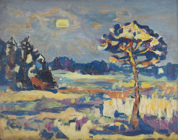 Kirchsee Filz Dämmerung, um 1979, Öl auf Karton, 37,8 x 48,3 cm