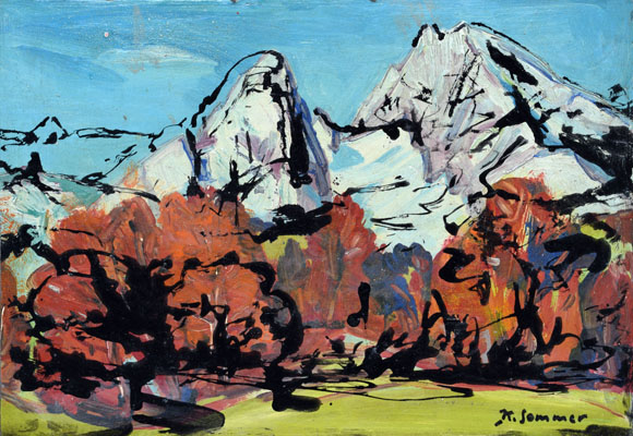 Watzmann, um 1990, Öl auf Karton, 40,7 x 57,8 cm